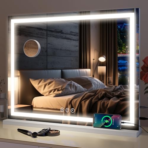 YU YUSING Hollywood Schminkspiegel mit Beleuchtung, 70x57cm Hollywood Spiegel Dimmbar mit 3 Farbtemperaturen, Groß Kosmetikspiegel Vanity Spiegel Tischspiegel mit Touch-Schalter USB 10X Vergrößerung YU YUSING Hollywood Schminkspiegel mit Beleuchtung, 70x57cm Hollywood Spiegel Dimmbar mit 3 Farbtemperaturen, Groß Kosmetikspiegel Vanity Spiegel Tischspiegel mit Touch-Schalter USB 10X Vergrößerung von YU YUSING