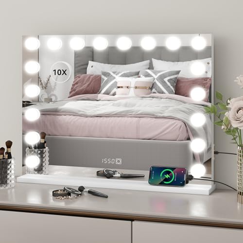 YU YUSING Hollywood Schminkspiegel mit Beleuchtung 80x60cm, 18 LED Großer Kosmetikspiegel, Zeit- und Temperaturanzeige, 3 Dimmbare Farben, Vanity Spiegel Tischspiegel Wandspiegel mit USB Typ C YU YUSING Hollywood Schminkspiegel mit Beleuchtung 80x60cm, 18 LED Großer Kosmetikspiegel, Zeit- und Temperaturanzeige, 3 Dimmbare Farben, Vanity Spiegel Tischspiegel Wandspiegel mit USB Typ C von YU YUSING
