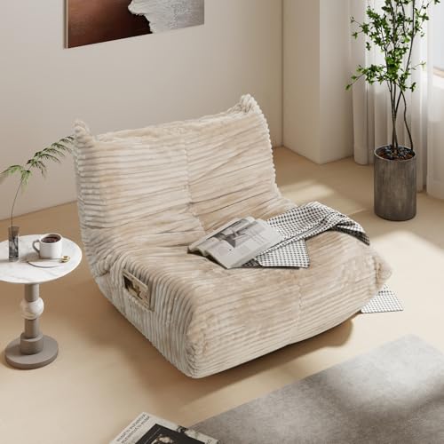 YU YUSING Sitzsack Sofa Samt Bodensofa mit Rückenlehne und Tasche, Couch Bodenstuhl Lesesessel Bequem XXL, Großer Lazy Sofa Erwachsene, Bean Bag Chair Relaxsessel für Schlafzimmer Wohnzimmer, Beige von YU YUSING