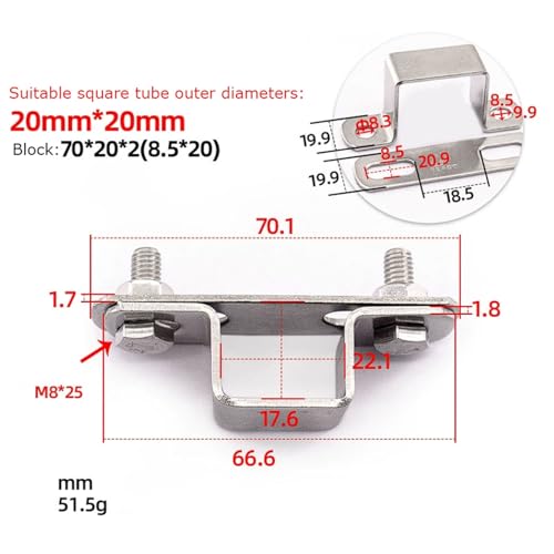 2er-Pack verdickte quadratische Rohrschellen aus 304 Edelstahl, U-förmige Rohrhalterungen, korrosionsbeständige Wasserrohrschellen(20 * 20) von YUAEB biao Boutique Shop UK