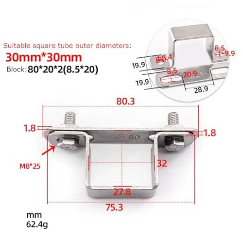 2er-Pack verdickte quadratische Rohrschellen aus 304 Edelstahl, U-förmige Rohrhalterungen, korrosionsbeständige Wasserrohrschellen(30 * 30) von YUAEB biao Boutique Shop UK