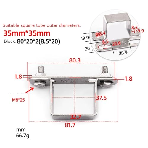 2er-Pack verdickte quadratische Rohrschellen aus 304 Edelstahl, U-förmige Rohrhalterungen, korrosionsbeständige Wasserrohrschellen(35 * 35) von YUAEB biao Boutique Shop UK