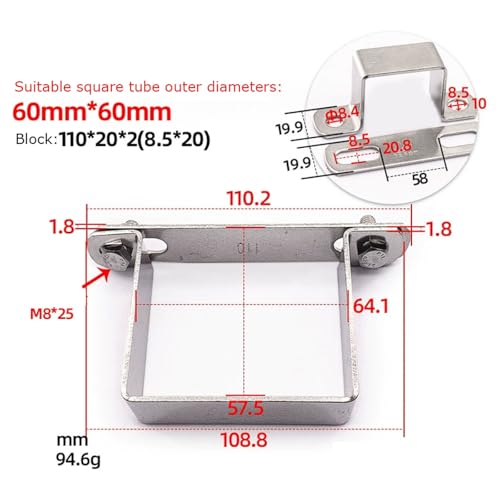 2er-Pack verdickte quadratische Rohrschellen aus 304 Edelstahl, U-förmige Rohrhalterungen, korrosionsbeständige Wasserrohrschellen(60 * 60) von YUAEB biao Boutique Shop UK