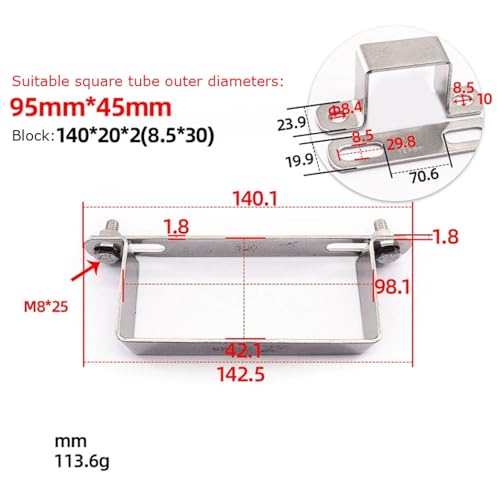 2er-Pack verdickte quadratische Rohrschellen aus 304 Edelstahl, U-förmige Rohrhalterungen, korrosionsbeständige Wasserrohrschellen(95 * 45) von YUAEB biao Boutique Shop UK
