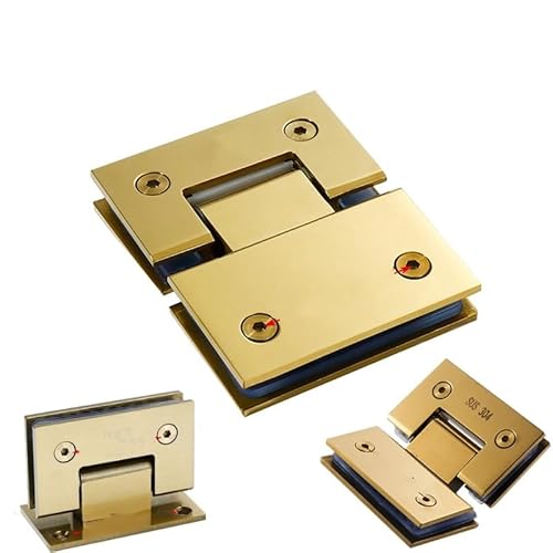 Glastürklemme, Glastürscharnier, doppelte 90-Grad-Glasbeschläge (180 Grad), gebürstet, goldfarben von YUAEB biao Boutique Shop UK