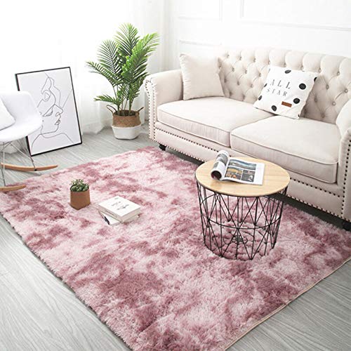 YUANBIAO Designer Teppich 120x140cm Waschbar farbecht Teppiche Modern Kurzflor für Wohnzimmer flauschig, Pink Lila von YUANBIAO