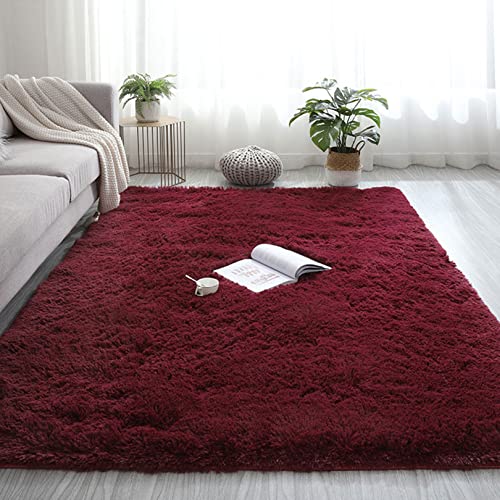 YUANBIAO Teppich 60x120cm Teppich Kunstfell Super Soft Anti-Rutsch Flauschig Waschbar Farbecht für Wohnzimmer Schlafzimmer Flur Küche, Dunkelrot von YUANBIAO