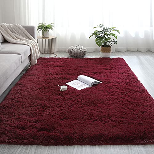 YUANBIAO Teppich 80x200cm Lammfell-Teppich Super Soft Anti-Rutsch Flauschig Waschbar Farbecht für Wohnzimmer Schlafzimmer Flur Küche, Dunkelrot von YUANBIAO