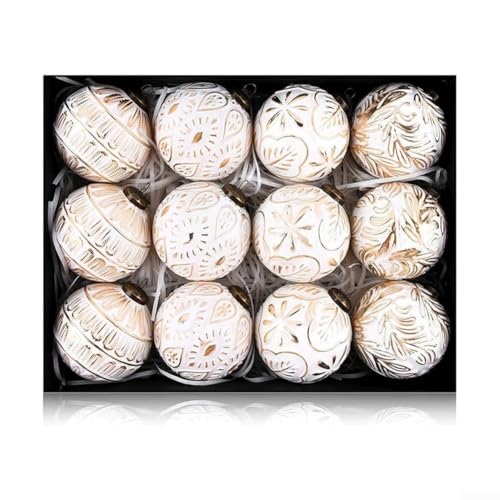 12 Weihnachtskugel-Ornamente, 8 cm, Weihnachtsbaum-Hängedekorationen für Weihnachtsbaum und Girlande (weiß) von YUANGANG
