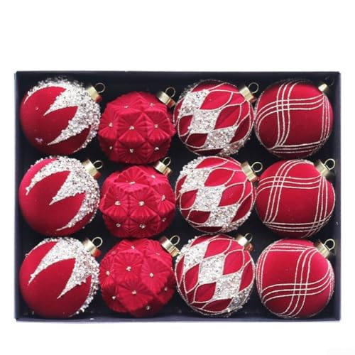 12-teiliges Weihnachtskugel-Ornament-Set, 8 cm, Weihnachtskugel-Hängedekorationsset für Weihnachtsbäume oder festliche Displays, weinrot 12-teiliges Weihnachtskugel-Ornament-Set, 8 cm, Weihnachtskugel-Hängedekorationsset für Weihnachtsbäume oder festliche Displays, weinrot von YUANGANG