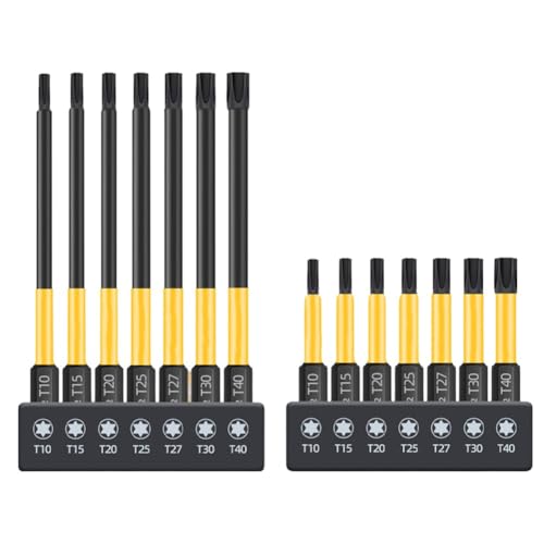 14 Stück für Torx-Schraubendreher-Bits mit Magnethalter, 1/4-Zoll-Sechskantschaft, 50 mm und 100 mm Längen für verbesserte Schraubenhaltung und Arbeitseffizienz 14 Stück für Torx-Schraubendreher-Bits mit Magnethalter, 1/4-Zoll-Sechskantschaft, 50 mm und 100 mm Längen für verbesserte Schraubenhaltung und Arbeitseffizienz von YUANGANG