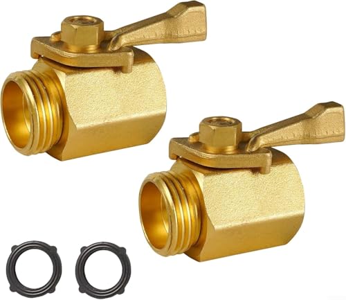 2 x Gartenschlauch-Absperrventile, 1,9 cm Messing-Gartenschlauchverbinder mit Gummi-Unterlegscheiben für Standard-Gartenschläuche, Armaturen, Wasserdüsen und Zapfen von YUANGANG