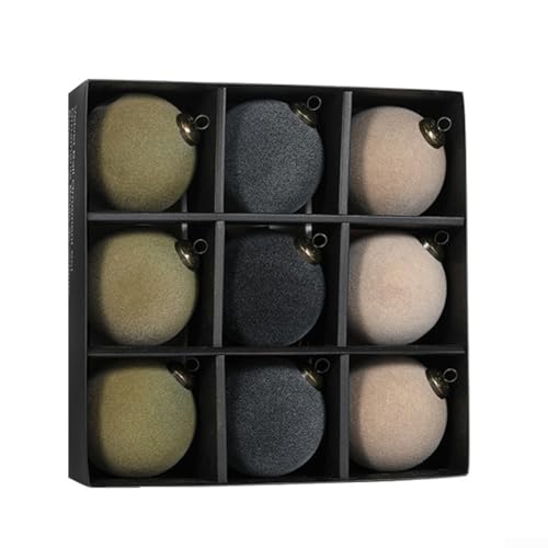 9-teiliges Weihnachtskugel-Dekorationsset, Samt-Weihnachtskugeln zum Aufhängen, Ornament-Set für Weihnachtsbäume, Fenster (graue Version) von YUANGANG