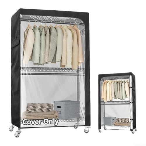 Kleiderständerabdeckung, 210D Oxford-Gewebe, Kleiderständerabdeckung mit Reißverschluss und transparentem PVC-Fenster für Schlafzimmer (74,9 x 41,9 x 195,1 cm) von YUANGANG