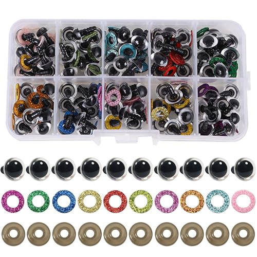 100 Stück Augen Für Häkeltiere Sicherheitsaugen Für Häkeltiere Puppenaugen Safety Eyes For Crochet Animals Mit Glitzer Bunt Unterlegscheiben, Für Diy Puppen, Häkeln Spielzeug Herstellung 12mm von YUANHEHE