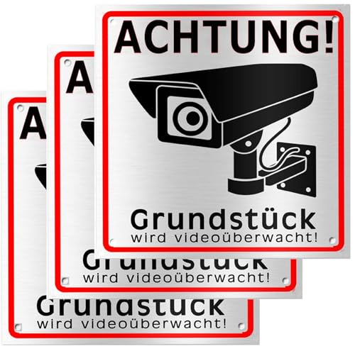 Videoüberwachung Schild Privatgrundstück, 3 Stück Achtung Kameraüberwachung aus Aluminiumlegierung… (3pcs Weiß) von YUANHONGKEJI