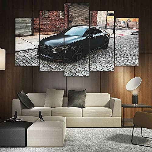 YUANJUN Puzzle 5 TLG Kunstdruck Modern Wandbilder Design Tapete Eingerahmt Bilder Drucke Leinwand Wandkunst Wohnkultur Gem?Lde Poster Mehrteilig XXL Rs7 Schwarzes Luxusauto von YUANJUN