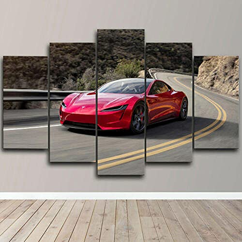 YUANJUN Puzzle 5 TLG Kunstdruck Modern Wandbilder Design Tapete Eingerahmt Bilder Drucke Leinwand Wandkunst Wohnkultur Gem?Lde Poster Mehrteilig XXL Tesla Roadster 5 Stück Segel von YUANJUN