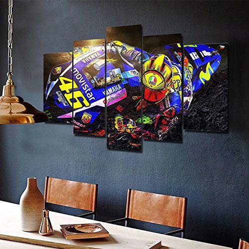 YUANJUN Puzzle 5 TLG Kunstdruck Modern Wandbilder Design Tapete Eingerahmt Bilder Drucke Leinwand Wandkunst Wohnkultur Gem?Lde Poster Mehrteilig XXL Valentino Rossi Motogp Rennbild Leinwand von YUANJUN