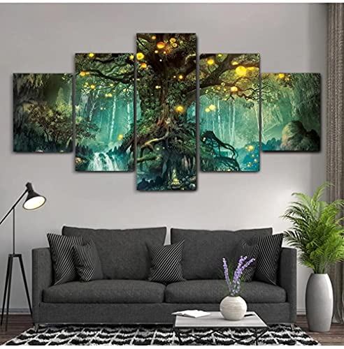 YUANJUN Puzzle 5 TLG Kunstdruck Modern Wandbilder Design Tapete Eingerahmt Bilder Drucke Leinwand Wandkunst Wohnkultur Gem?Lde Poster Mehrteilig XXL Zauberbaum Landschaftsmalerei von YUANJUN