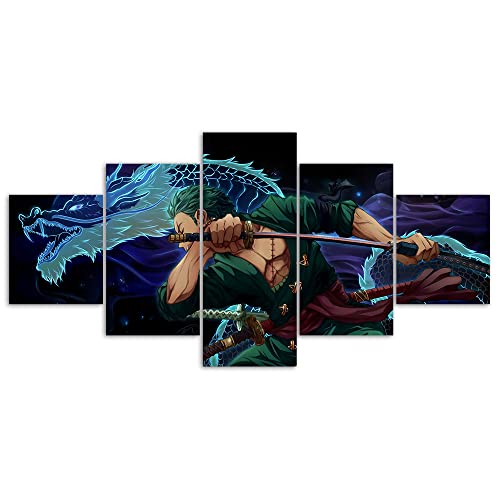YUANJUN Wanddekoration Design Wandbild 5 Teilig Premium Poster Stilvolles Set Mit Passenden Bilder Als Wohnzimmer Deko Bilderrahmen Leinwandbild Anime One Piece Zoro Deko Hd Poster von YUANJUN