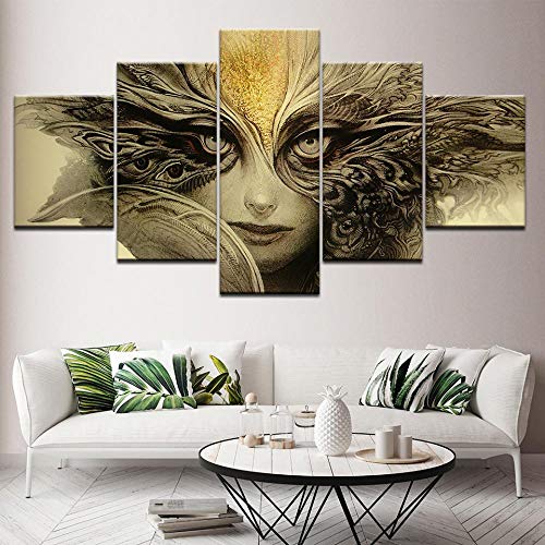 YUANJUN Wanddekoration Design Wandbild 5 Teilig Premium Poster Stilvolles Set Mit Passenden Bilder Als Wohnzimmer Deko Bilderrahmen Leinwandbild Dark Horror Fantasy Art Gesicht Augen Dämon von YUANJUN