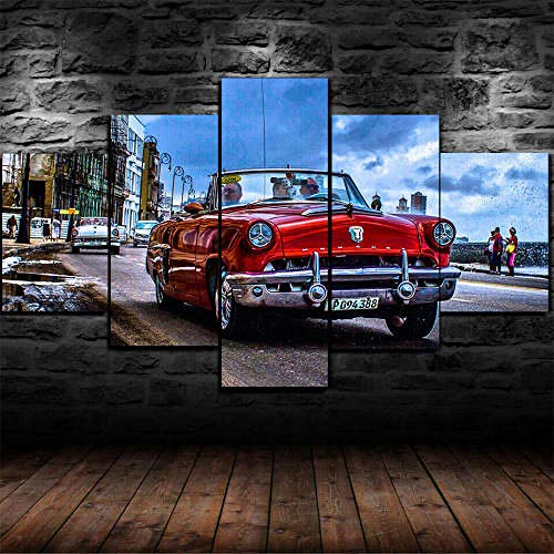 YUANJUN Wanddekoration Design Wandbild 5 Teilig Premium Poster Stilvolles Set Mit Passenden Bilder Als Wohnzimmer Deko Bilderrahmen Leinwandbild Kubanische Autostadt Leinwand von YUANJUN