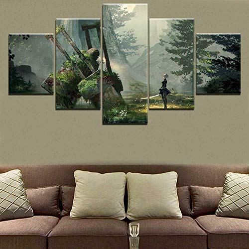 YUANJUN Wanddekoration Design Wandbild 5 Teilig Premium Poster Stilvolles Set Mit Passenden Bilder Als Wohnzimmer Deko Bilderrahmen Leinwandbild Nier Automata 2B Band von YUANJUN
