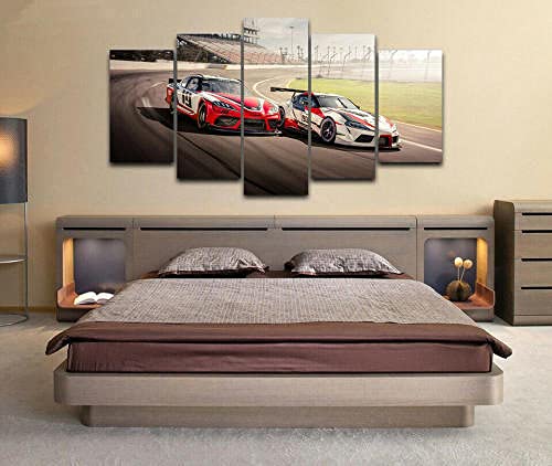 YUANJUN Wanddekoration Design Wandbild 5 Teilig Premium Poster Stilvolles Set Mit Passenden Bilder Als Wohnzimmer Deko Bilderrahmen Leinwandbild Rennautos von YUANJUN