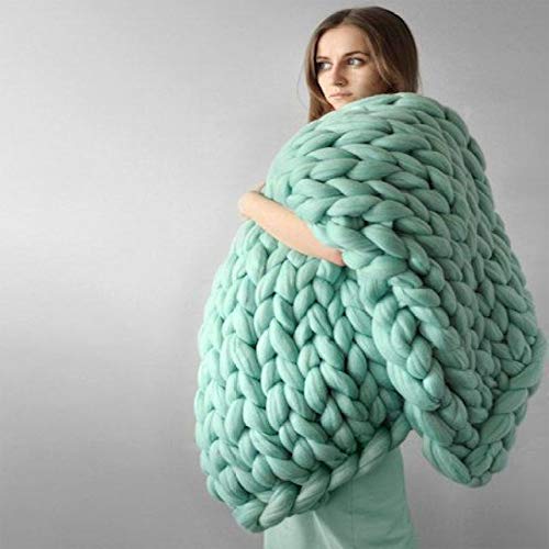 YUANP Gestrickte Strick Grobstrick Decke，Chunky Wolle Strickdecke Groß Grob Gestrickte Decke Yarn Grau Blanket Felldecke Dicke Kuscheldecke Plaid Wohndecke,Lightgreen-130 * 170 von YUANP