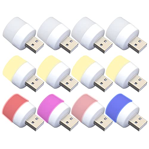 USB-Lichter bei Nacht, Mini-LED-Leuchtmittel, ohne Lichtsensor, Plug-in, warmweiß, kompakt, ideal für Schlafzimmer, Badezimmer, Küche, Auto, USB-Atmosphäre Licht (12 Stück, 4 Weiß + 4 Warm + 4 Farben) von YUANQIAN