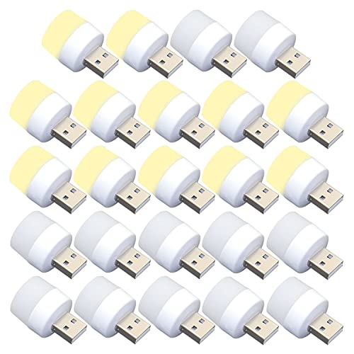 USB-Leuchten bei Nacht, Mini-LED-Leuchtmittel, ohne Lichtsensor, Plug-in, warmweiß, kompakt, ideal für Schlafzimmer, Badezimmer, Küche, Auto, USB-Atmosphäre Licht (12 Stück, weiß + 12 Stück warm) von YUANQIAN