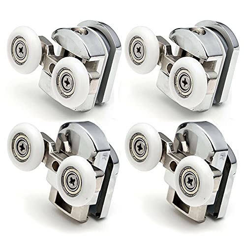 YUANQIAN 2 Paar Doppelrollen für Duschkabinentür, Zinklegierung, Duschtür-Befestigung, Riemenscheiben in Chrom, 25 mm Raddurchmesser oben unten, Badezimmer-Ersatzteile (Rolle 25 mm) von YUANQIAN