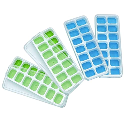 YUANQIAN Bacs à glaçons en silicone avec couvercle, peu encombrant et empilable, bacs à glaçons carrés faciles à retirer (4 Pack) von YUANQIAN