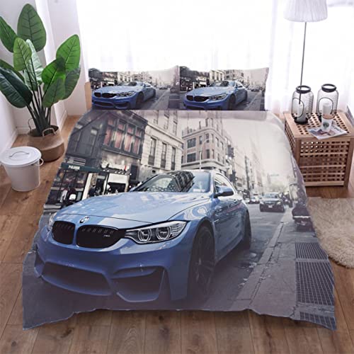 Bettwäsche 3 Teilig 200X200Cm 3D Stadtblauer Sportwagen Druck Muster Microfaser Teenager Bettbezug Set, Weiche Flauschige Bettbezüge Mit Reißverschluss Und 2 Mal Kissenbezug 80X80Cm von YUANSH