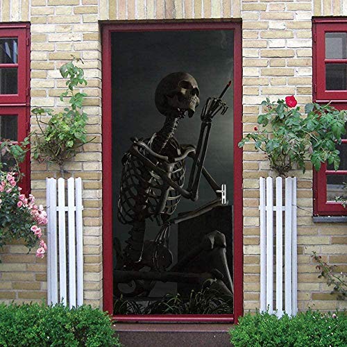 Türtapete Selbstklebend Türposter Totenkopf Zigarette Schwarz 95X215Cm 3D Effekt Türaufkleber - Fototapete Türfolie Poster Tapete - Pvc Wasserdichte Wandbild Home Wohnzimmer Dekoration Wandtat von YUANSH