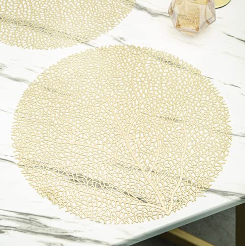 Rund PVC Platzset, Gold Round Placemats, Metallische Tischsets Set Metallische Platzmatte Untersetzer Resistant Tischmatten (6-Pack, Gold) von YUANT