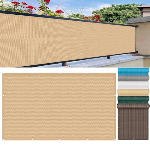 Balkon Sichtschutz 0.8 x 1.6 m mit Windschutz Und Sonnenschutz Schutz vor Neugierigen Blicken Sichtschutz Privafence mit Kabelbinder für Balkongeländer, Sandgelb von YUANWAN