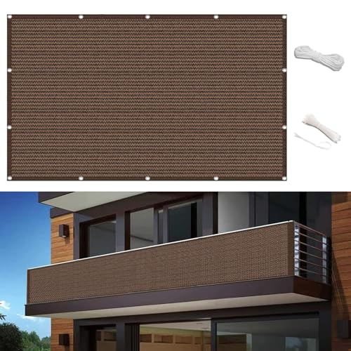 Balkon Sichtschutz Balkonabdeckung 0.5 x 5 m Wetterbeständiges Und Pflegeleichtes Sonnenschutz Balkon-Verkleidung Zaun Sichtschutz mit Kabelbinder für Den Gartenzaun, Braun von YUANWAN