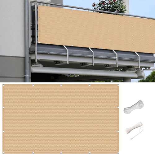 Balkon Sichtschutz Balkonabdeckung 1.1 x 5.2 m Wetterbeständiges Und Pflegeleichtes Balkonschutz Balkonabdeckung Sonnensegel Rechteckig mit Ösen Und Kabelbinder für Balkon, Sandgelb Balkon Sichtschutz Balkonabdeckung 1.1 x 5.2 m Wetterbeständiges Und Pflegeleichtes Balkonschutz Balkonabdeckung Sonnensegel Rechteckig mit Ösen Und Kabelbinder für Balkon, Sandgelb von YUANWAN
