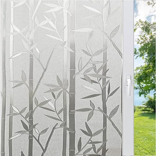 Fensterfolie Blickdicht Sichtschutzfolie 100 x 100 cm Wärmeisolierung Reflektierende Anti UV Statische Sichtschutzfolie Bad Folie Fenster Hitzeschutz für Büro Und Haus, Bambus von YUANWAN