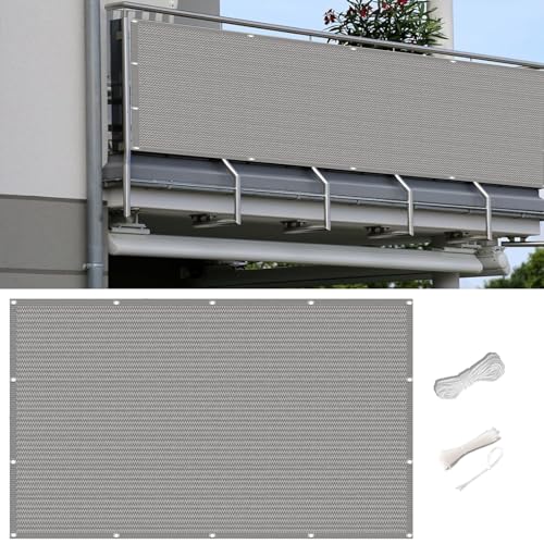 Sichtschutz Balkon 0.7 x 4 m mit Windschutz Und Sonnenschutz Balkon Sichtschutz Uv-Schutz Sichtschutz Sichtblende mit Kabelbinder für Balkon, Hellgrau von YUANWAN