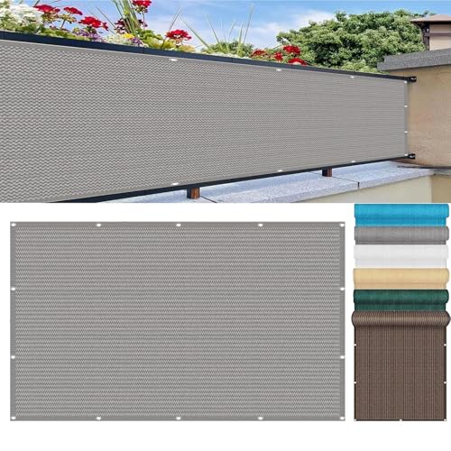Uv-Schutz Balkonsichtschutz 0.9 x 1.4 m Wetterbeständiges Und Pflegeleichtes Reißfestigkeit Garten-Sichtschutz HDPE Schattiernetz mit Kabelbinder für Balkongeländer, Hellgrau von YUANWAN
