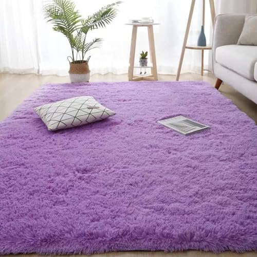 YUANWAN Hochflor Teppich Wohnzimmer 130 x 180 cm Weich, Einfarbig, Pflegeleicht Wohnzimmer Schlafzimmer Teppich Flauschig für Schlafzimmer, Lila von YUANWAN