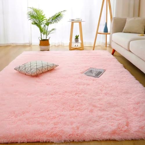 YUANWAN Hochflor Teppich Wohnzimmer 180 x 130 cm Weich, Einfarbig, Pflegeleicht Wohnzimmer Schlafzimmer Teppich Flauschig für Schlafzimmer, Rosa von YUANWAN