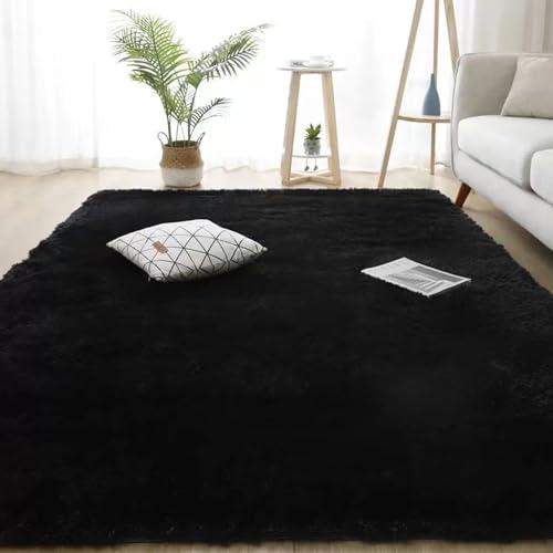 YUANWAN Hochflor Teppich Wohnzimmer 60 x 280 cm Weich, Einfarbig, Pflegeleicht Wohnzimmer Schlafzimmer Teppich Flauschig für Schlafzimmer, Schwarz von YUANWAN