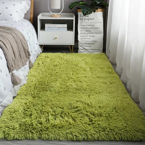 YUANWAN Hochflorteppich Langflor Teppich 130 x 70 cm Weich Flauschig Moderne Deko Weicher Und Flauschiger Teppich Teppich Wohnzimmer für Schlafzimmer, Wohnzimmer, Grün von YUANWAN