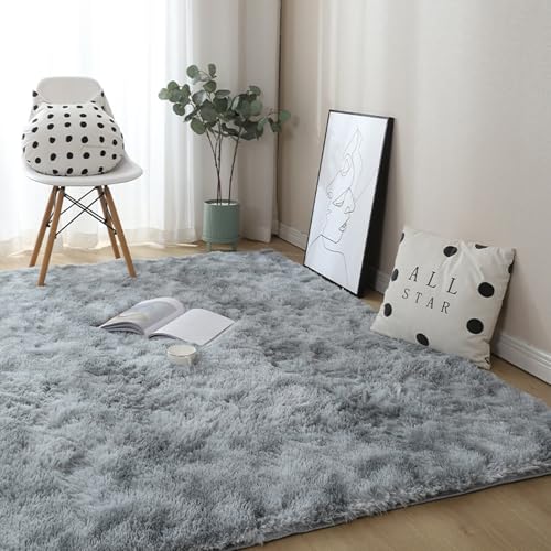 YUANWAN Teppich Hochflor Teppiche 170 x 130 cm Weich, Einfarbig, Pflegeleicht Weicher Teppich Heimdekoration Fellteppich Shaggy für Schlafzimmer, Wohnzimmer, Grau von YUANWAN