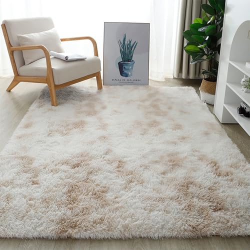 YUANWAN Teppich Wohnzimmer Hochflor Teppich 110 x 200 cm Waschbar Und rutschfest Teppiche Schlafzimmer Waschbar Flauschige Teppich für Wohnzimmer, Schlafzimmer, Beige von YUANWAN