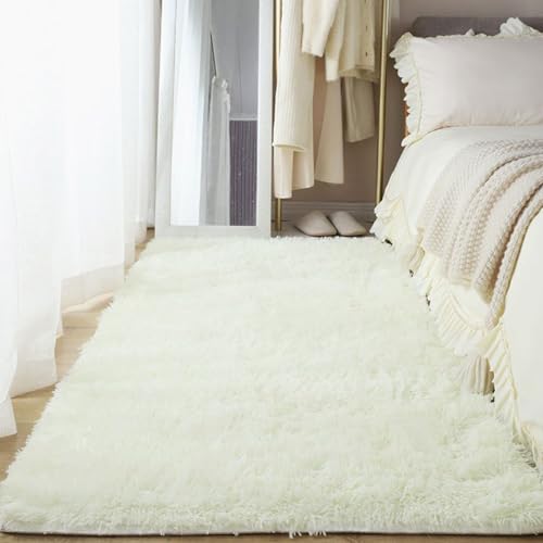 YUANWAN Teppich Wohnzimmer Hochflor Teppich 150 x 80 cm Weich, Einfarbig, Pflegeleicht Rechteck Teppich Wohnzimmer Langflor Wohnzimmerteppich für Schlafzimmer, Wohnzimmer, cremefarben von YUANWAN